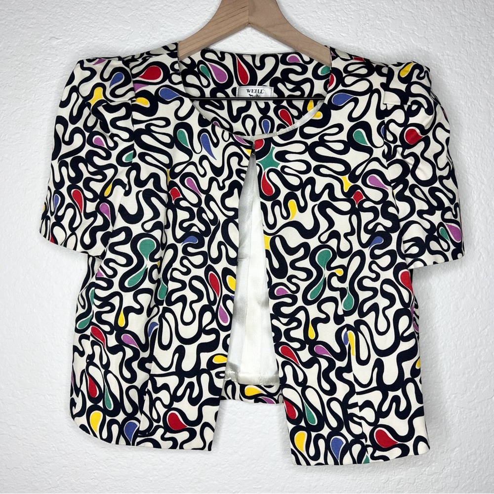 Weill Bolero Jacket Short Sleeve Blazer Puff Sleeve Abstract Print size US 8